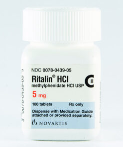 "Authentic Ritalin 5mg prescription tablets in a professional pharmacy bottle"