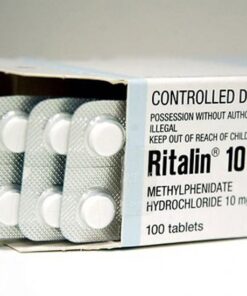 "Authentic Ritalin 10mg prescription tablets in a clear pharmacy bottle"