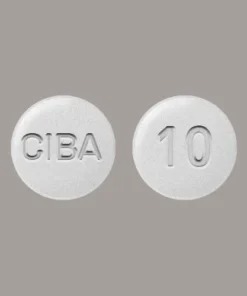 A 10mg Ritalin immediate-release tablet used for the management of ADHD symptoms.