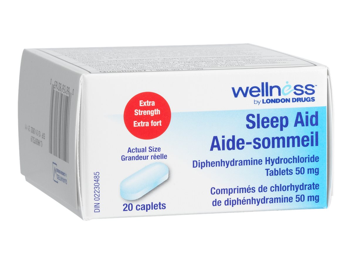 Diphenhydramine-50mg-Sleep-Aid-Tablets Bottle of Diphenhydramine 50mg sleep aid tablets